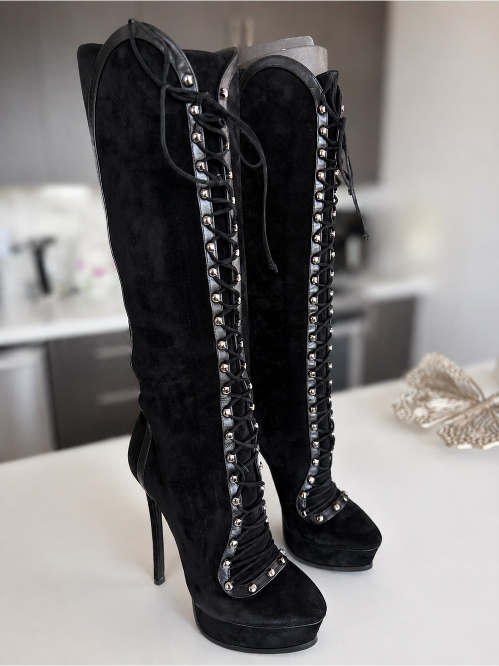 Casadei Black Suede Knee-High Boots – Brand New – Size 10